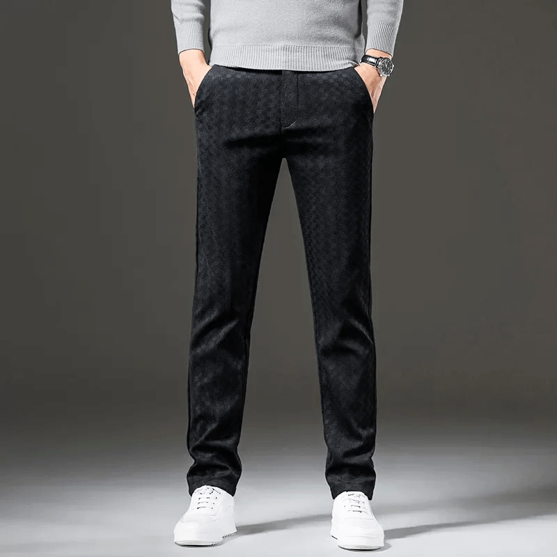 Corduroy Trousers for Men | High Waist, Checked | Black1