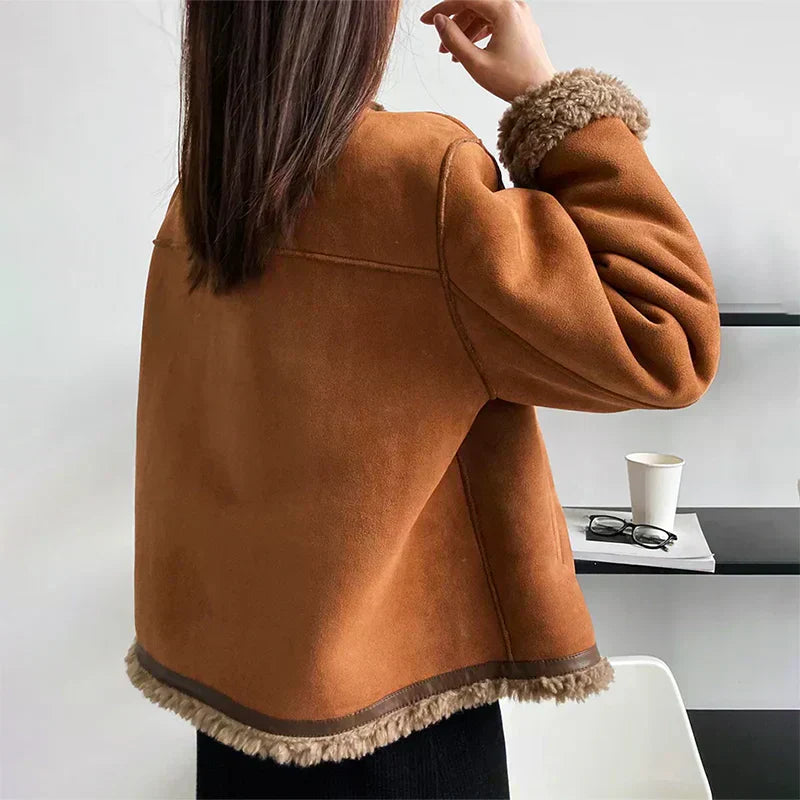 Jacket for Women, Relaxed Fit, Faux-Sheepskin | Winter | Brown2