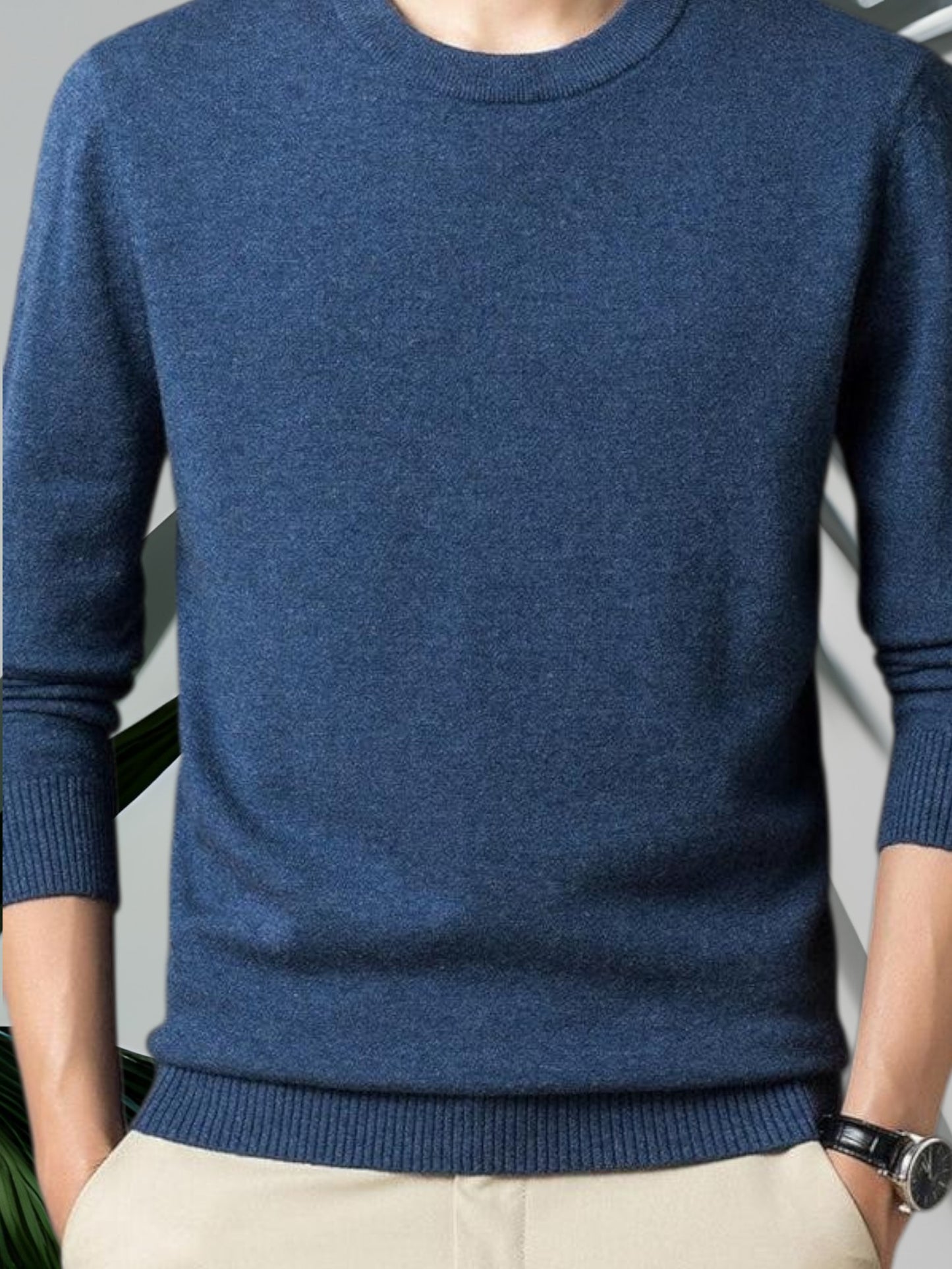 Max | Luxurious Men's Cashmere Pullover Sweater with Classic Design and Long Sleeves | Blue