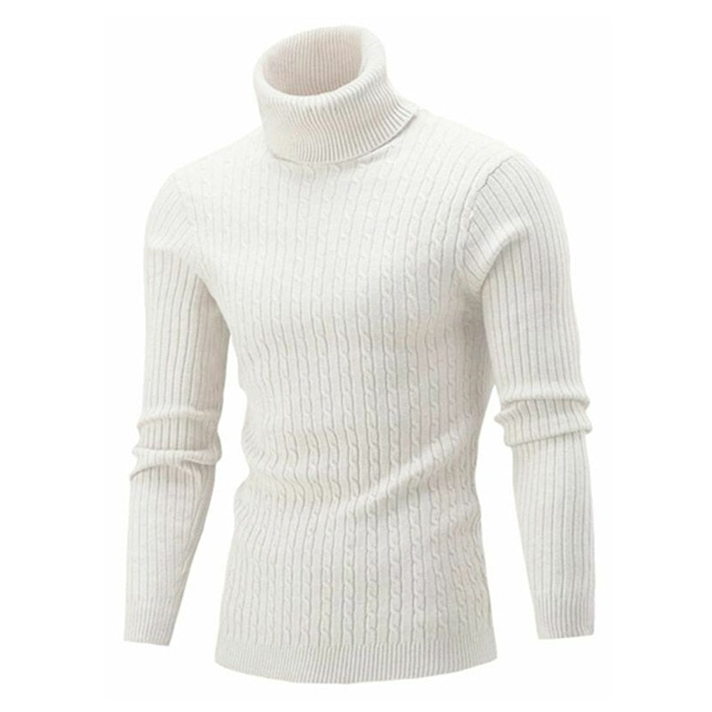 Turtleneck Sweater For Men, Fitted, Thermal Insulation | White
