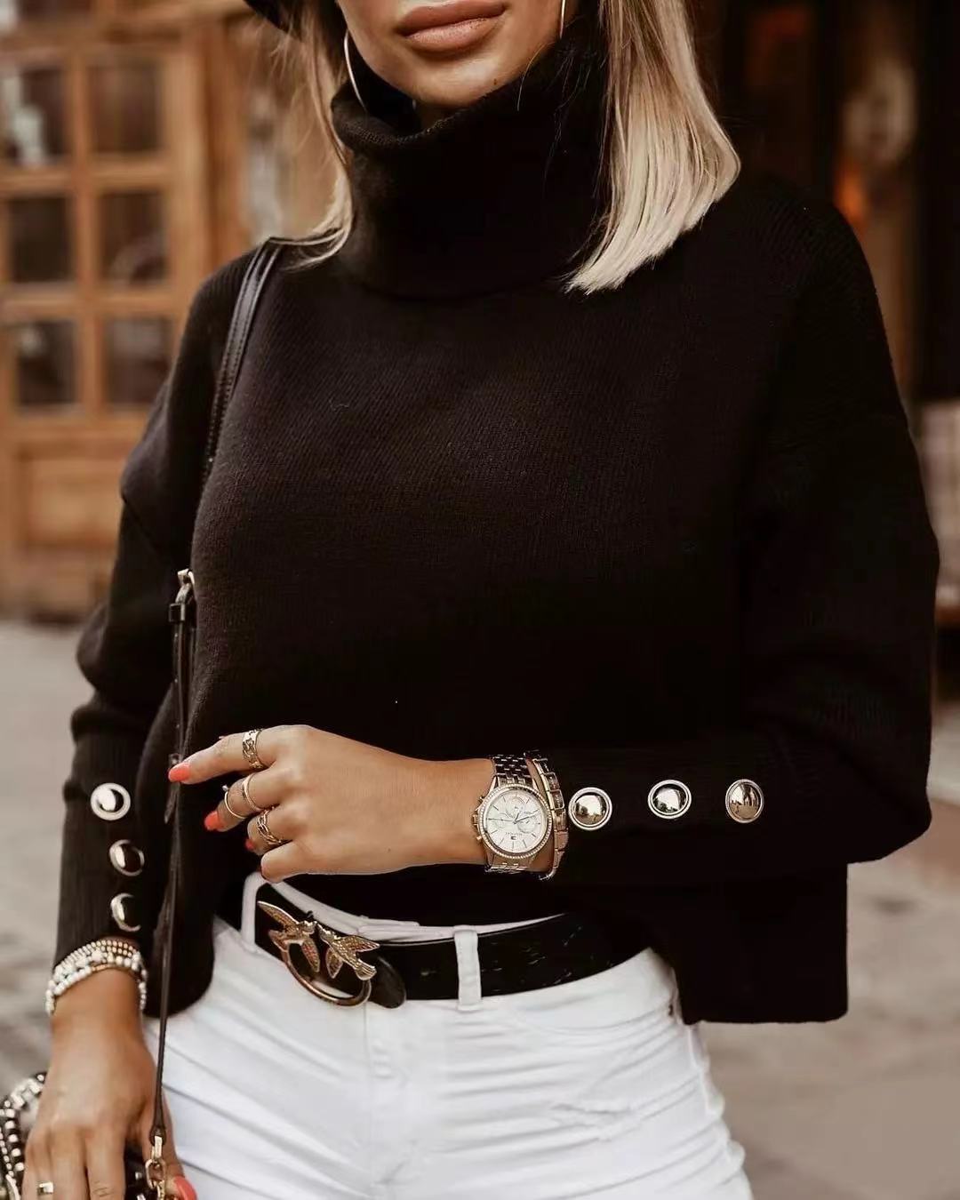 Turtleneck Sweater for Men | Slim Fit with Button Details | 3