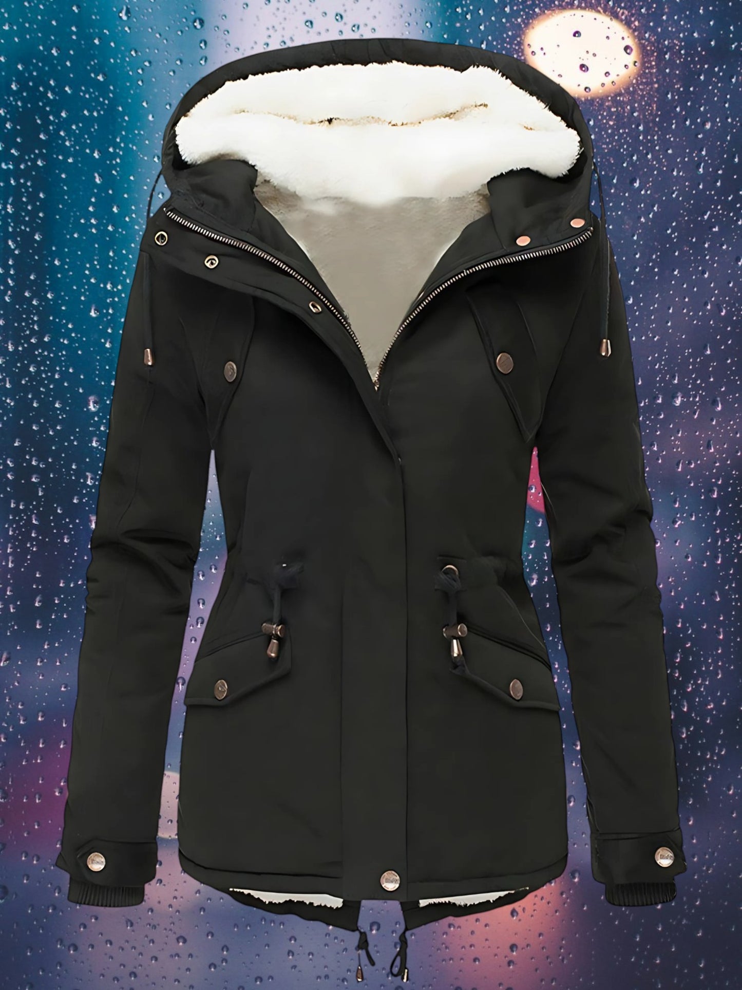 Waterproof Winter Parka Jacket | and Removable Hood | Blak