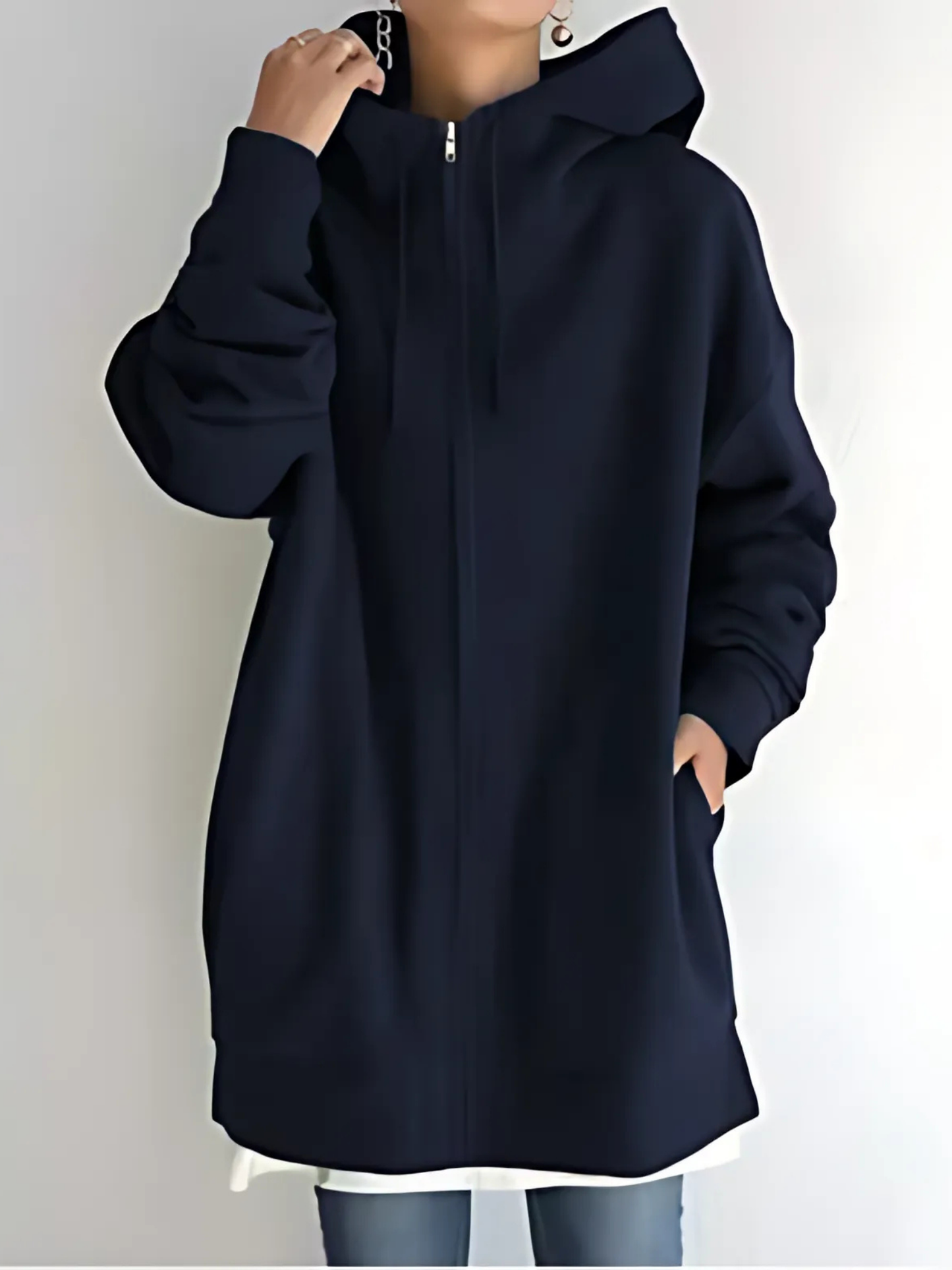 Women's Zip-Up Hoodie | with Pockets | Navy Blue