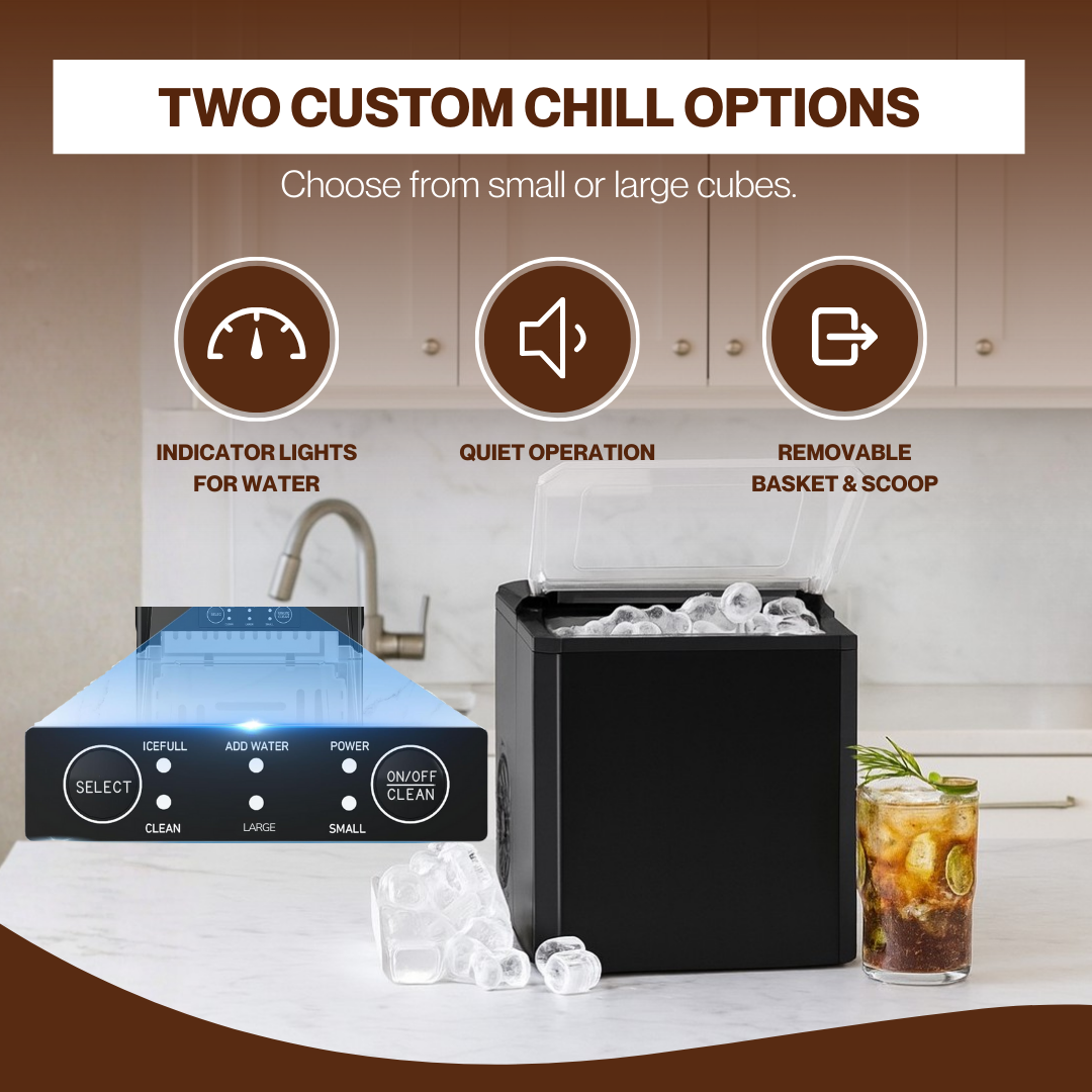 Countertop Ice Maker with 2 Cube Sizes, 26.5 lbs Daily Capacity