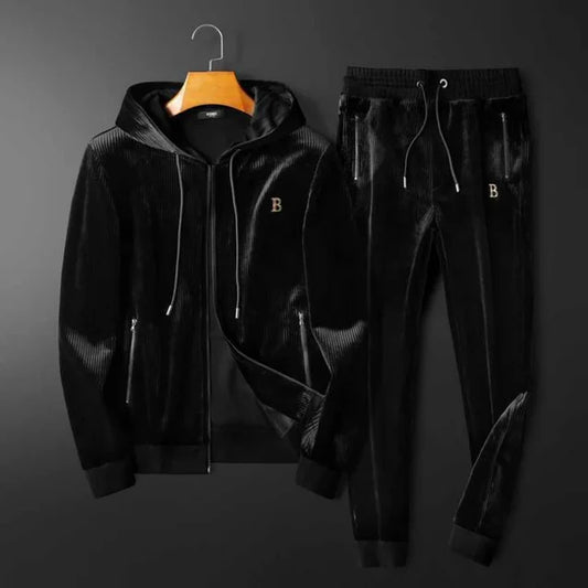 Men's Hooded Velvet Tracksuit – Soft Warm Jacket & Pants