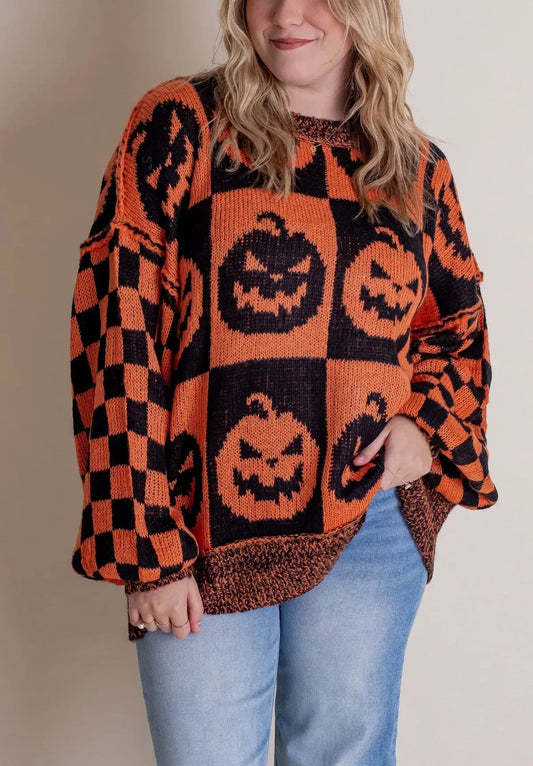 Oversized Spooky Checkered Sweater