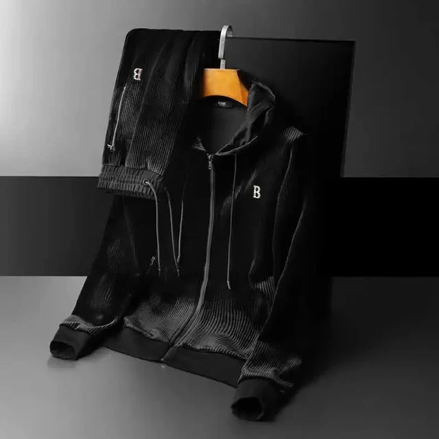 Men's Hooded Velvet Tracksuit – Soft Warm Jacket & Pants
