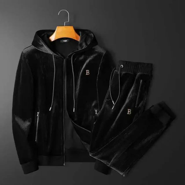 Men's Hooded Velvet Tracksuit – Soft Warm Jacket & Pants
