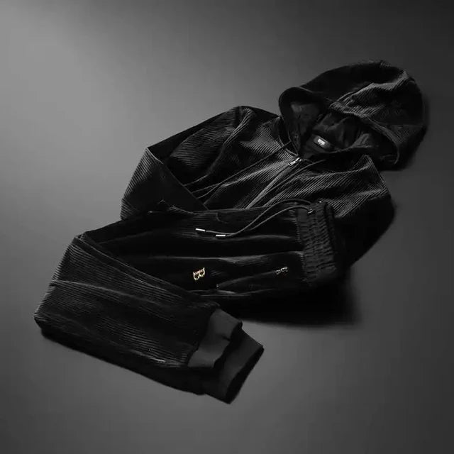Men's Hooded Velvet Tracksuit – Soft Warm Jacket & Pants