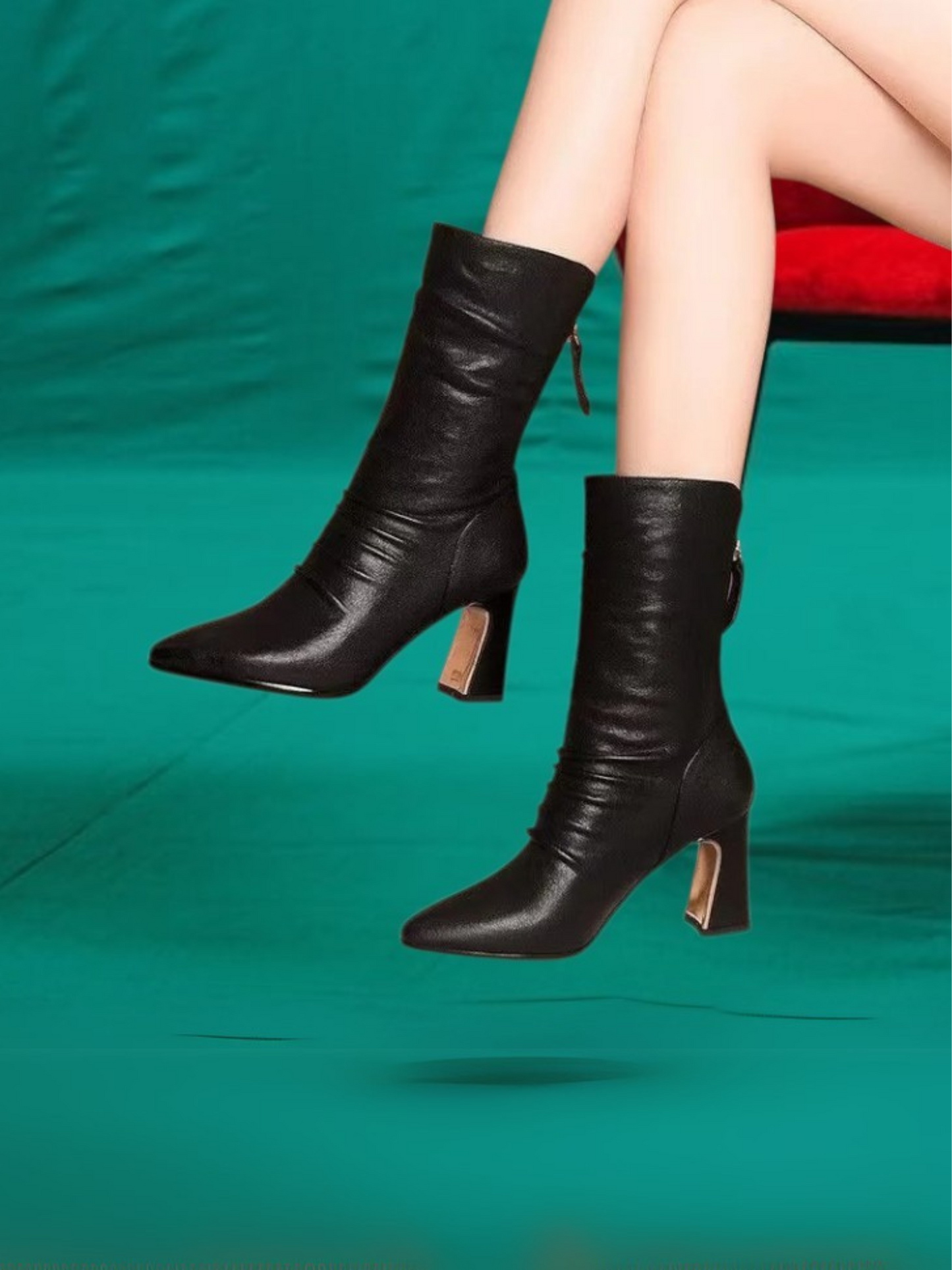 Camille | Women's Ankle Boots in Genuine Leather with Pointed Toe and High Heel | Black