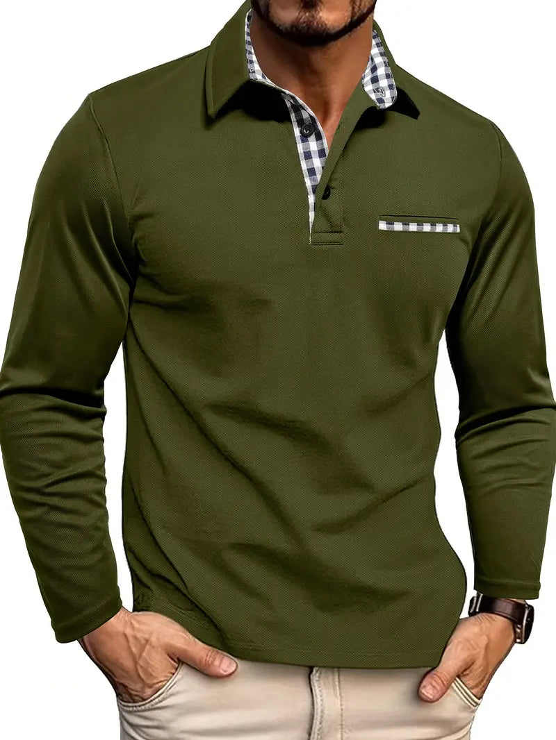 Cotton Long Sleeve Polo Shirt for Men | Comfortable Fit | Army Green