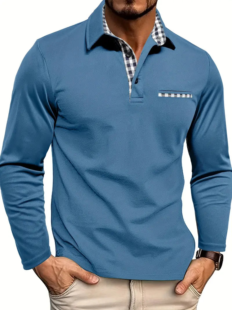 Cotton Long Sleeve Polo Shirt for Men | Comfortable Fit | Blue