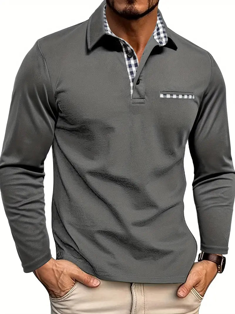 Cotton Long Sleeve Polo Shirt for Men | Comfortable Fit | Gray
