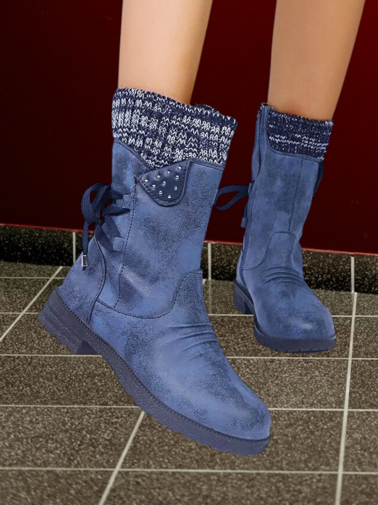 Cristina | Women's Waterproof Non-Slip Mid-Calf Boots with Lace-Up and Zip Closure | Blue 2