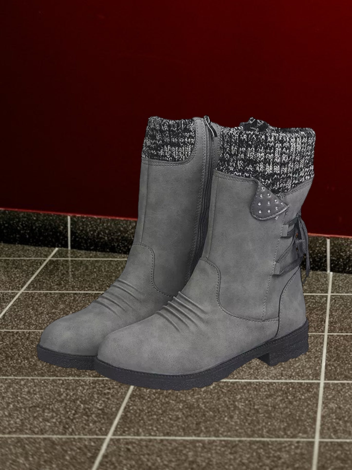 Cristina | Women's Waterproof Non-Slip Mid-Calf Boots with Lace-Up and Zip Closure | Gray 2