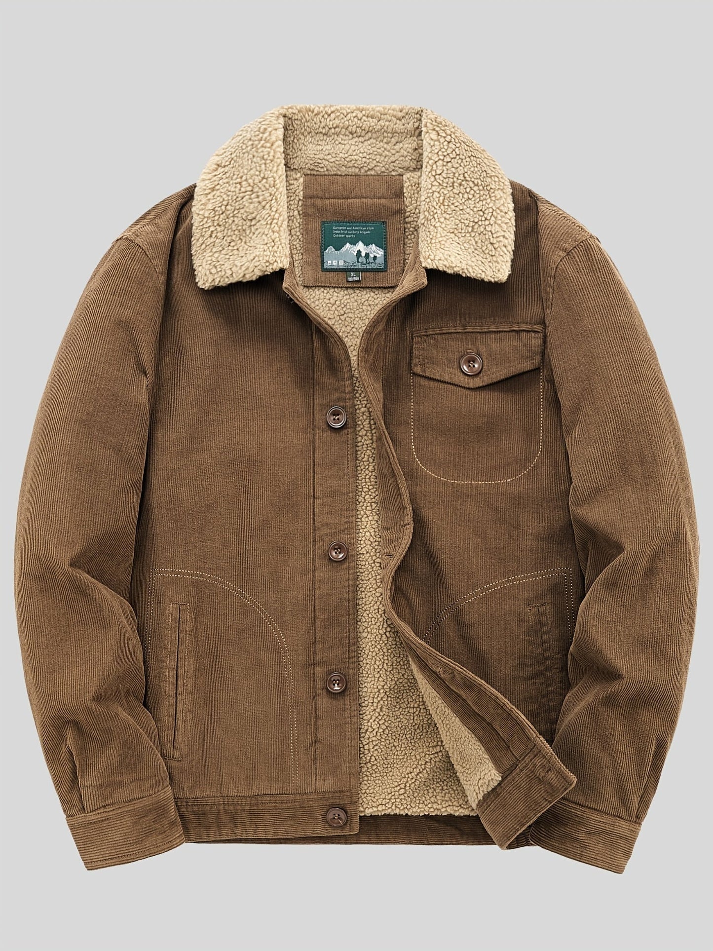 Fleece Jacket for Men, Button Closure, Wind-Resistant | Winter | Coffee