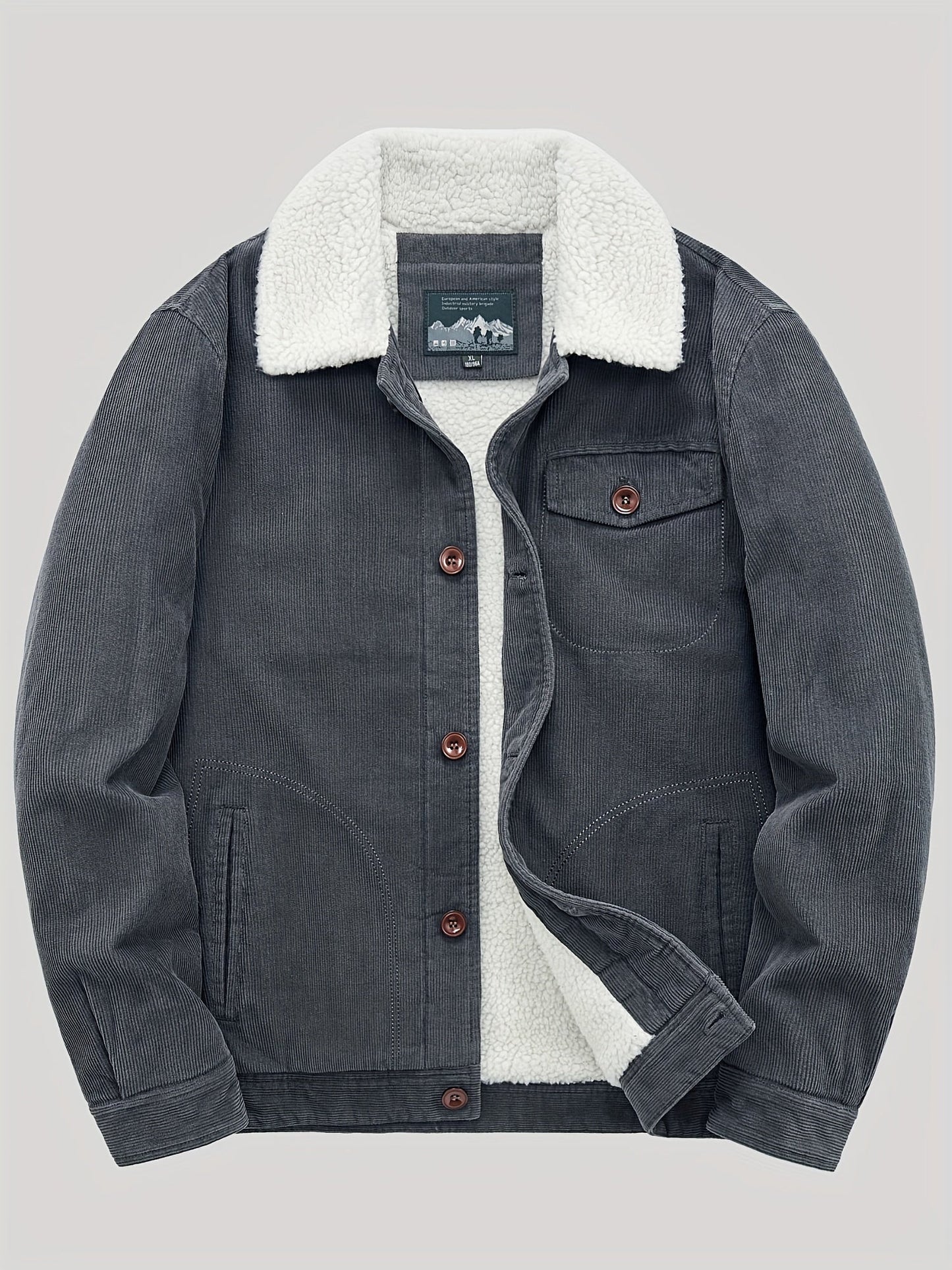 Fleece Jacket for Men, Button Closure, Wind-Resistant | Winter | Dark Gray