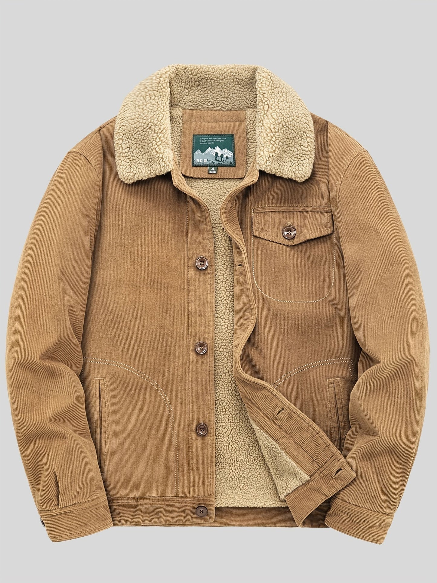 Fleece Jacket for Men, Button Closure, Wind-Resistant | Winter | Khaki