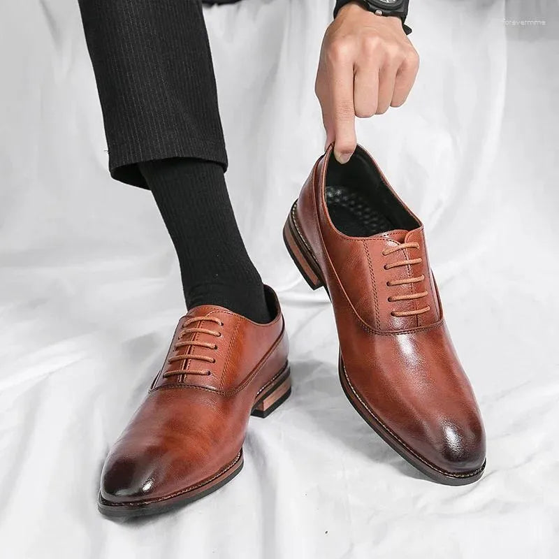 Genuine Leather Shoes For Men, Slim Silhouette | Low Heel | Brown
