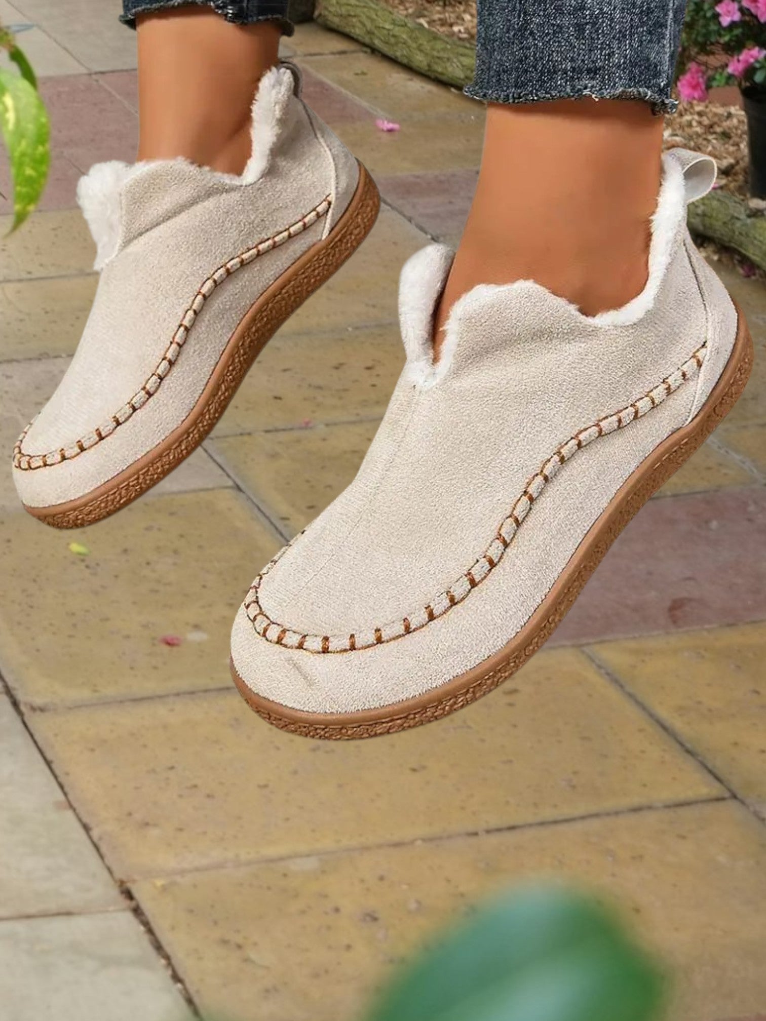 Hera | Stylish Ankle Boots for Women with Waterproof Leather and Faux Fur Lining | Beige