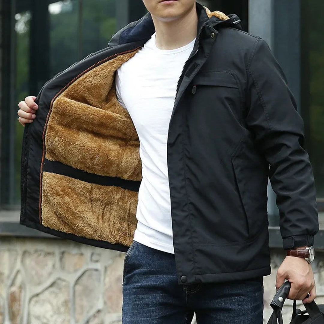 Hooded Fleece Jacket For Men, Water-Resistant | Winter | Black