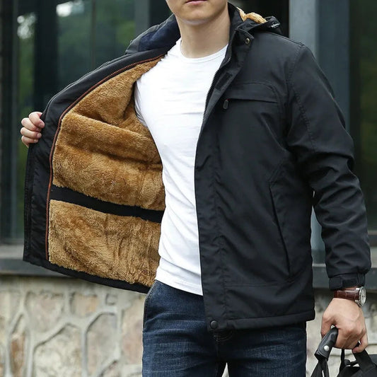 Hooded Fleece Jacket For Men, Water-Resistant | Winter | Black