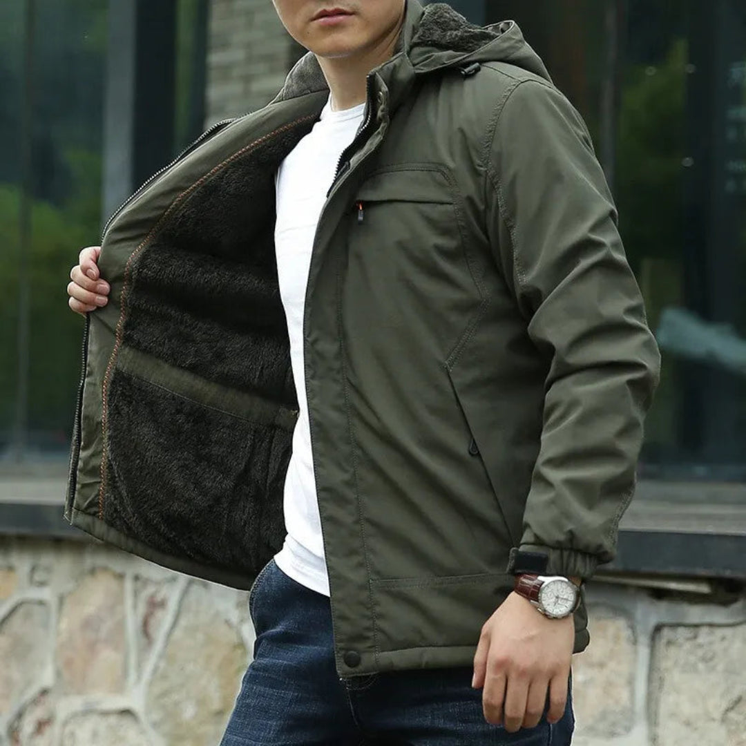 Hooded Fleece Jacket For Men, Water-Resistant | Winter | Green