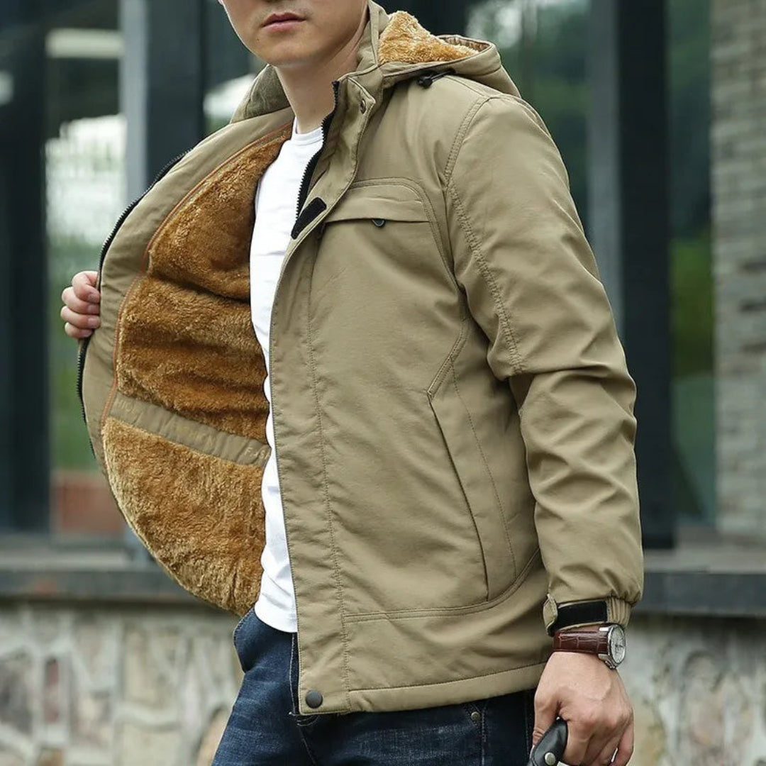 Hooded Fleece Jacket For Men, Water-Resistant | Winter | Khaki