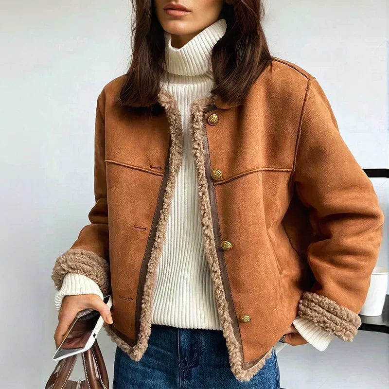 Jacket for Women, Relaxed Fit, Faux-Sheepskin | Winter | Brown