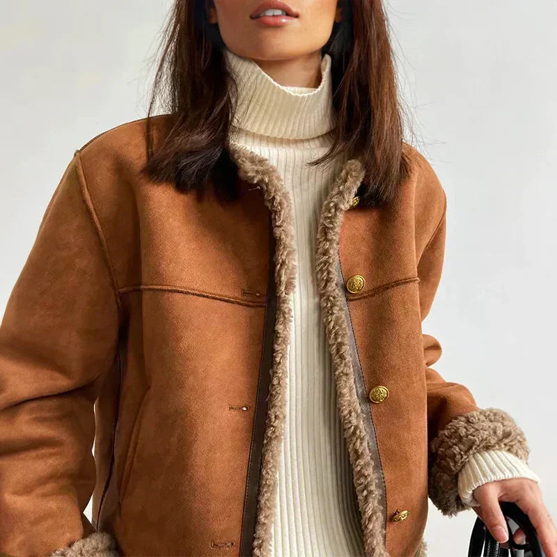 Jacket for Women, Relaxed Fit, Faux-Sheepskin | Winter | Brown1