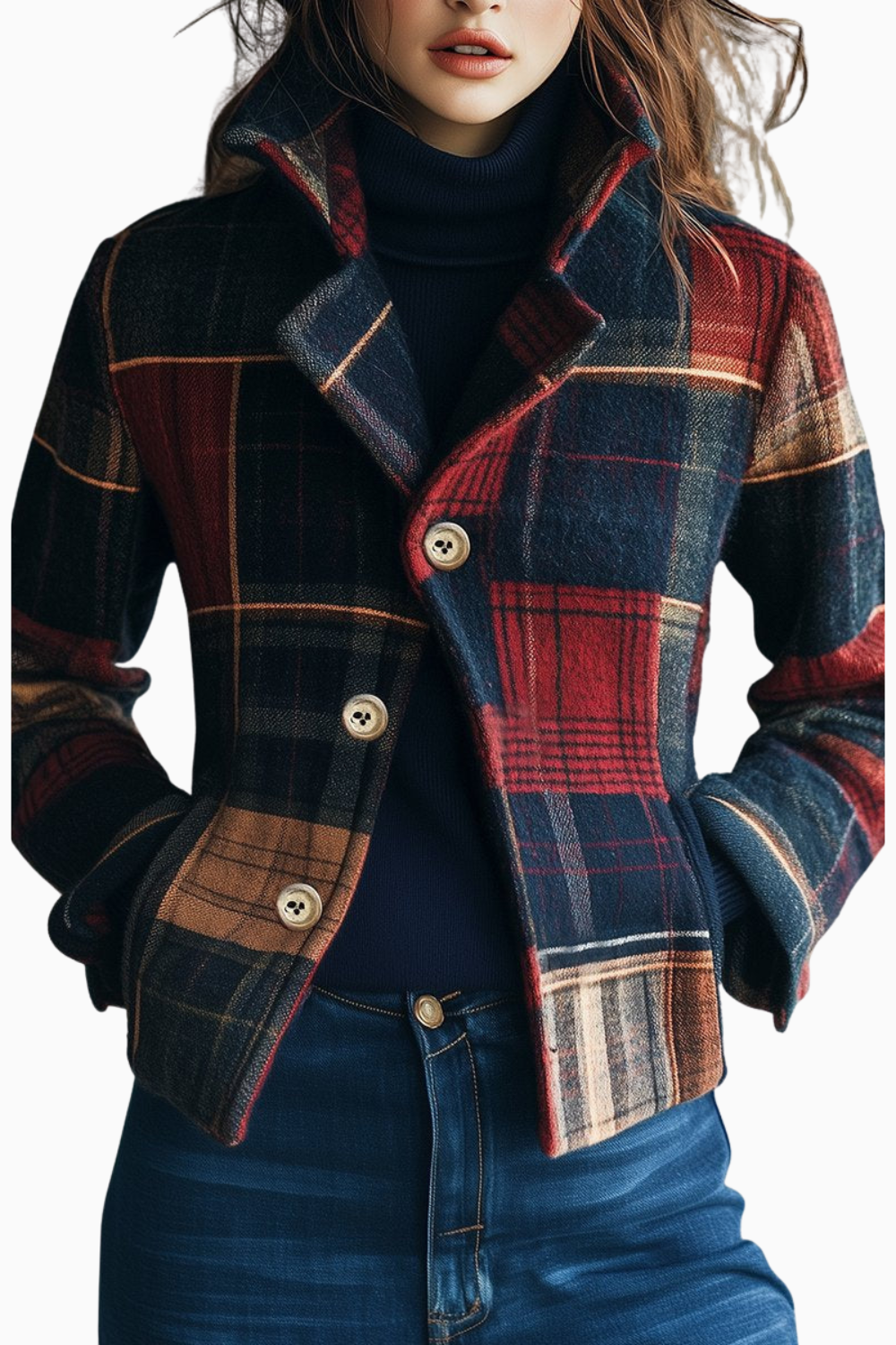 Jacket for Women, Tailored Fit, Plaid Pattern | Fall/Winter | Red1