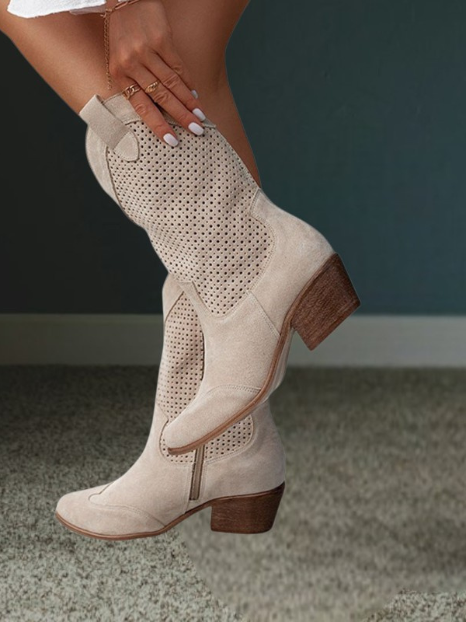 Jill | Women's Cowboy Style Orthopedic Boots with Shock-Absorbing Gel Sole for Comfort and Support | Beige - 4
