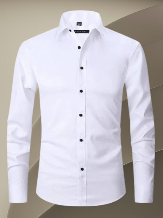 Kalyan | Wrinkle-Free Long Sleeve Polo Shirt for Men in Stretch Fabric, Comfortable Fit, Multiple Colors | white