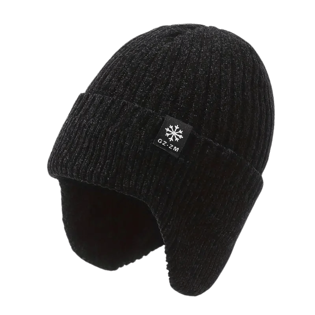Knitted Winter Hat | Fleece Lined, Ear Coverage | Unisex | Black