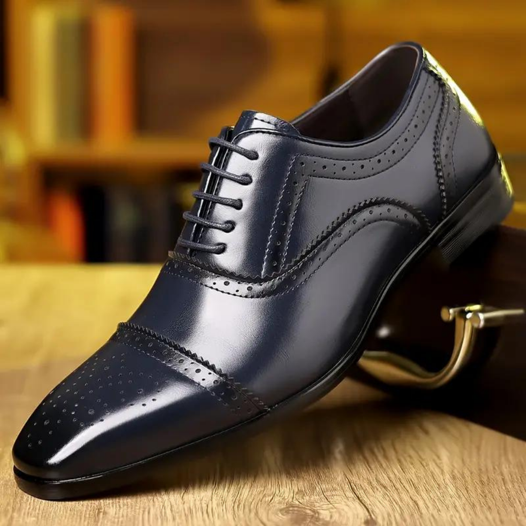 Leather Shoes For Men | Lace-Up Oxford Style | Navy Blue