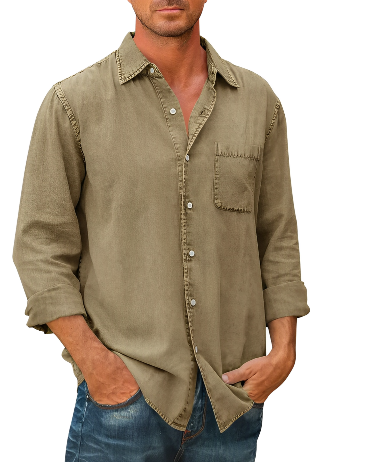 Long Sleeve Polo Shirt for Men | Casual Fit | Khaki1