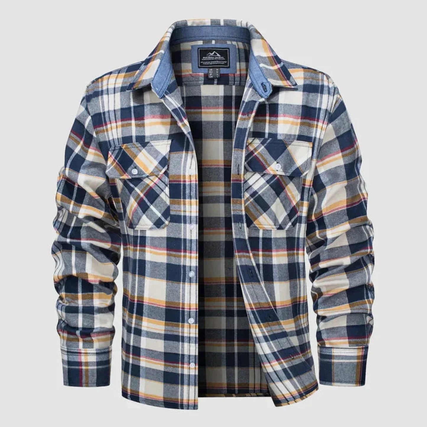 Long Sleeve Polo Shirt for Men | Plaid Pattern | yellow