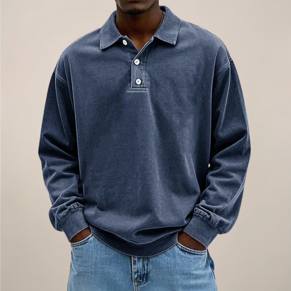 Long Sleeve Polo Shirt for Men | Soft cotton blend | Navy Blue