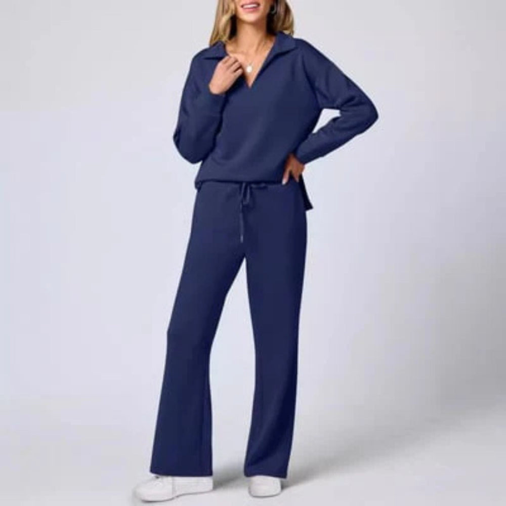 Loungewear Set for Women | Relaxed Fit, Elegant V-Neck | Dark Blue