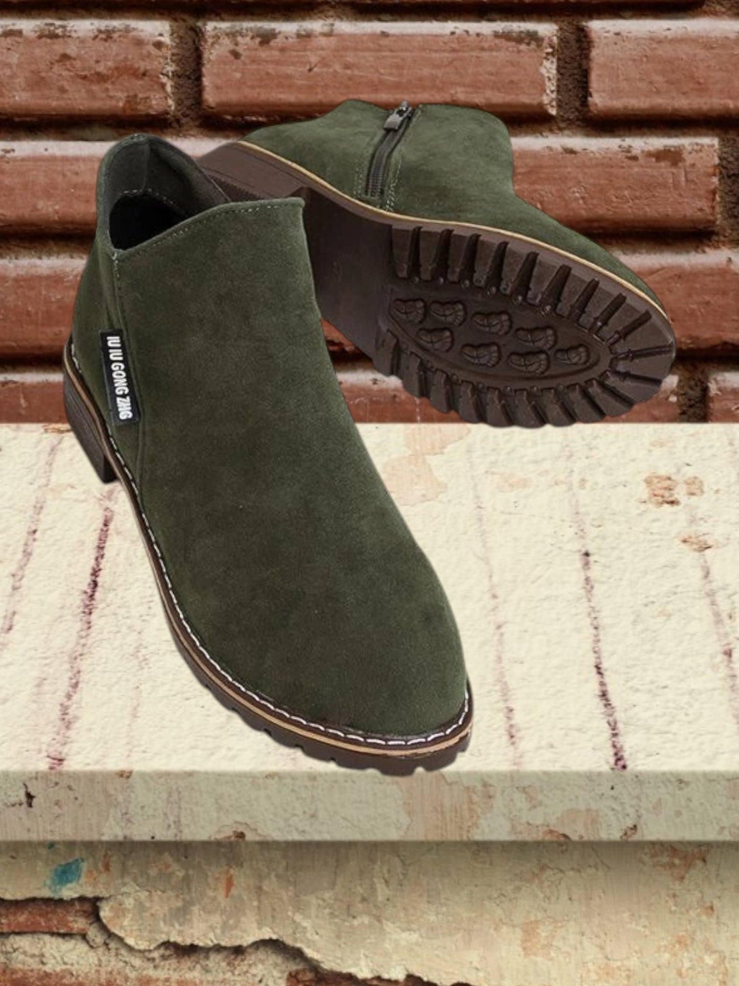 Mary | Stylish Ankle Boots for Women with Thick Sole and Zipper Closure | Army green