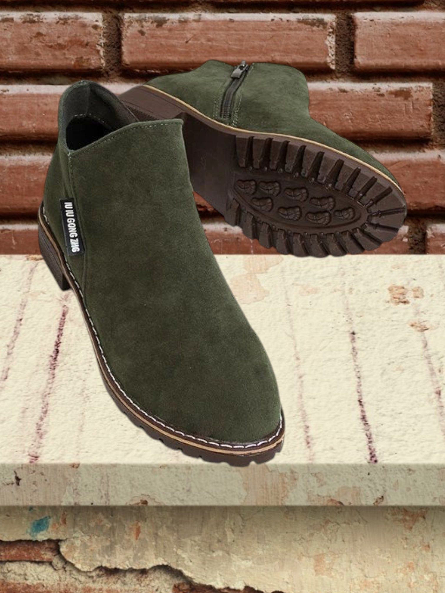 Mary | Stylish Ankle Boots for Women with Thick Sole and Zipper Closure | Army green