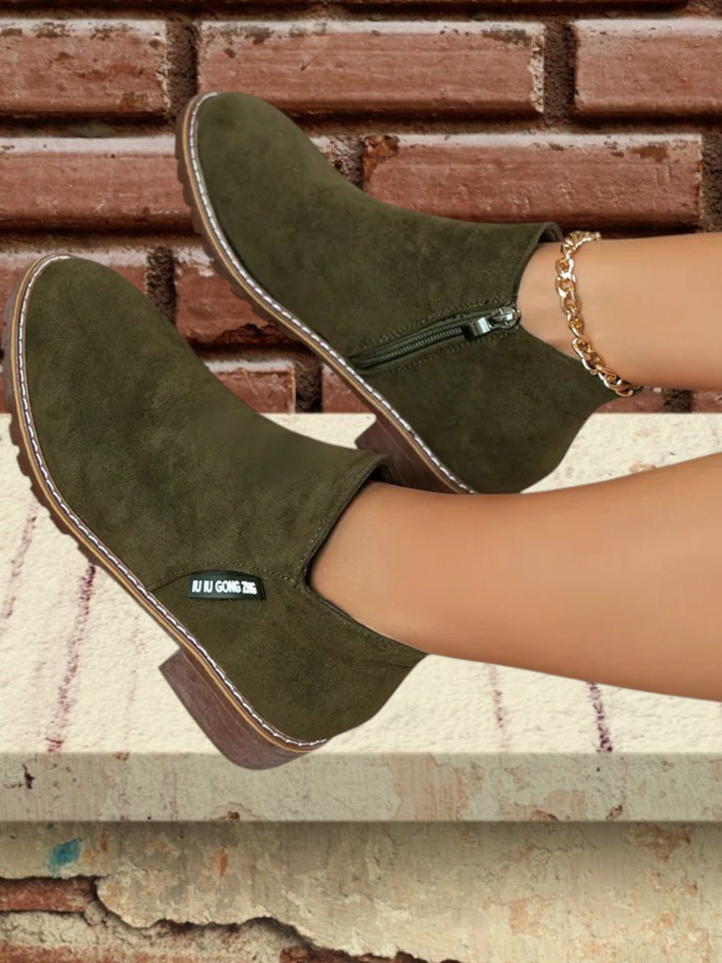 Mary | Stylish Ankle Boots for Women with Thick Sole and Zipper Closure | Army green 2