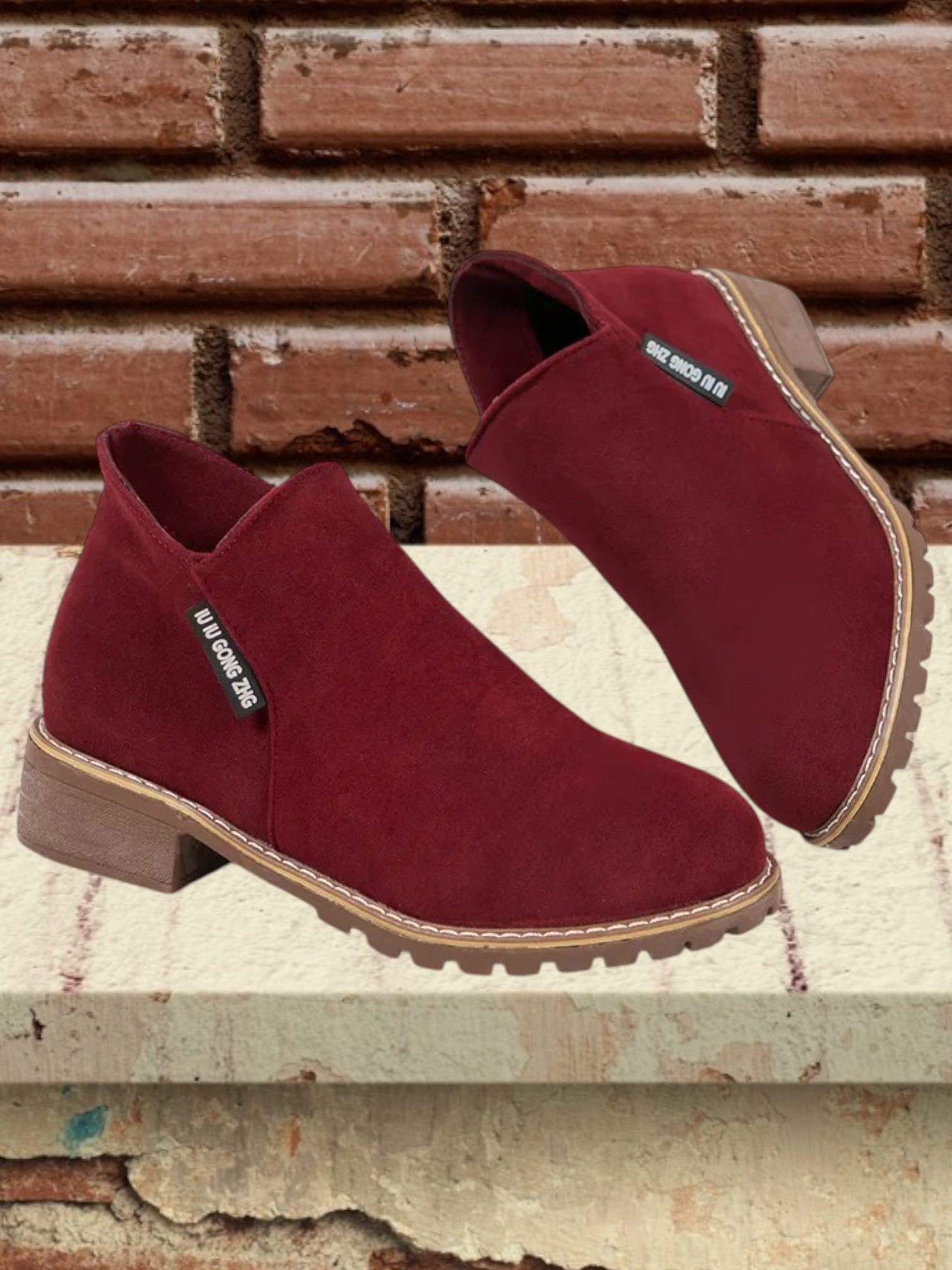 Mary | Stylish Ankle Boots for Women with Thick Sole and Zipper Closure | Burgundy