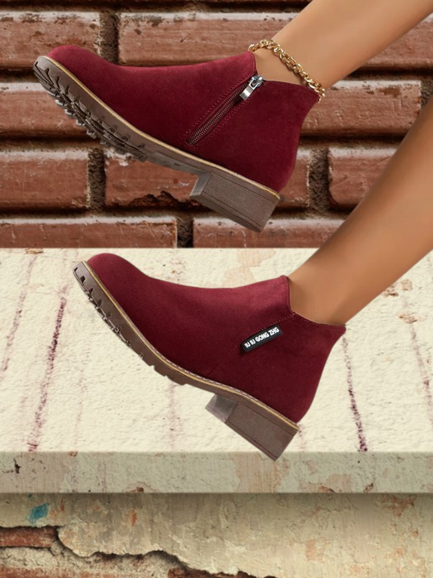 Mary | Stylish Ankle Boots for Women with Thick Sole and Zipper Closure | Burgundy 2