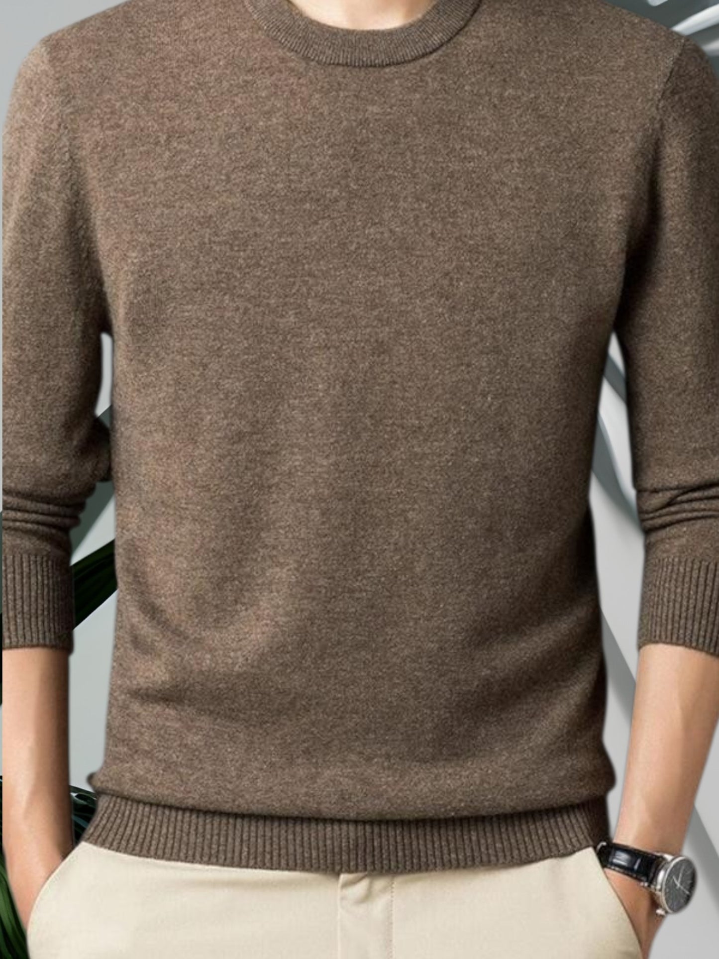 Max | Luxurious Men's Cashmere Pullover Sweater with Classic Design and Long Sleeves | Brown