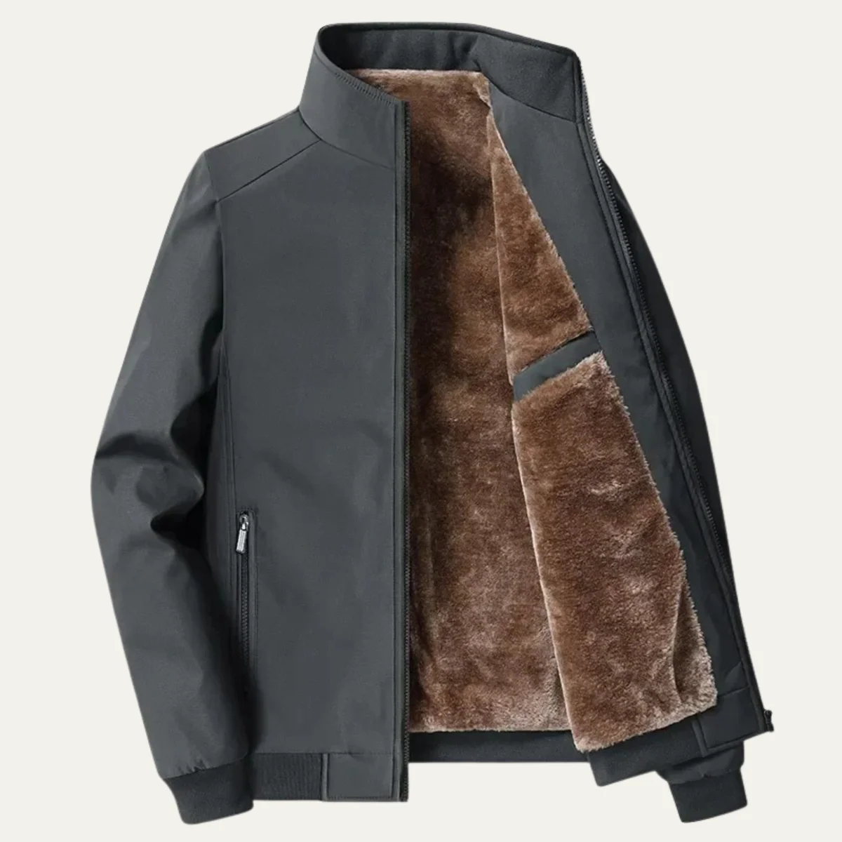 Men's Bomber Jacket, Lined, Zip-Up | Winter | Gray