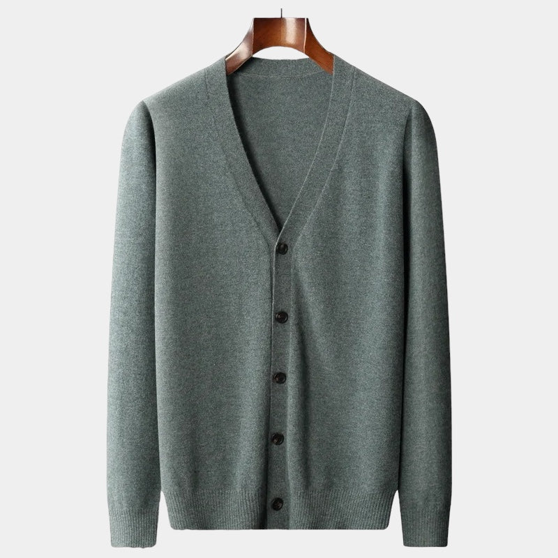 Men's Cardigan, Knitted, Classic Button Design | Lightweight | Army Green