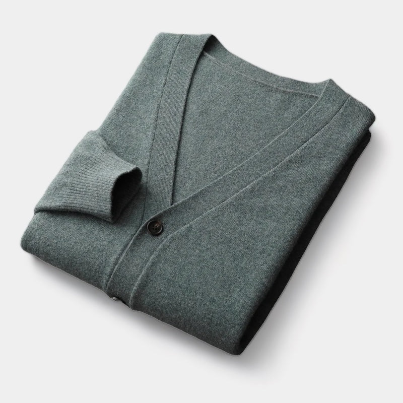 Men's Cardigan, Knitted, Classic Button Design | Lightweight | Army Green1