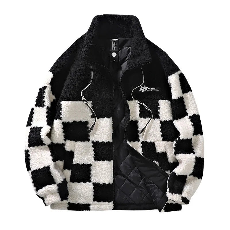 Men's Fleece Jacket | Water-Resistant, Chessboard Pattern | Winter 1