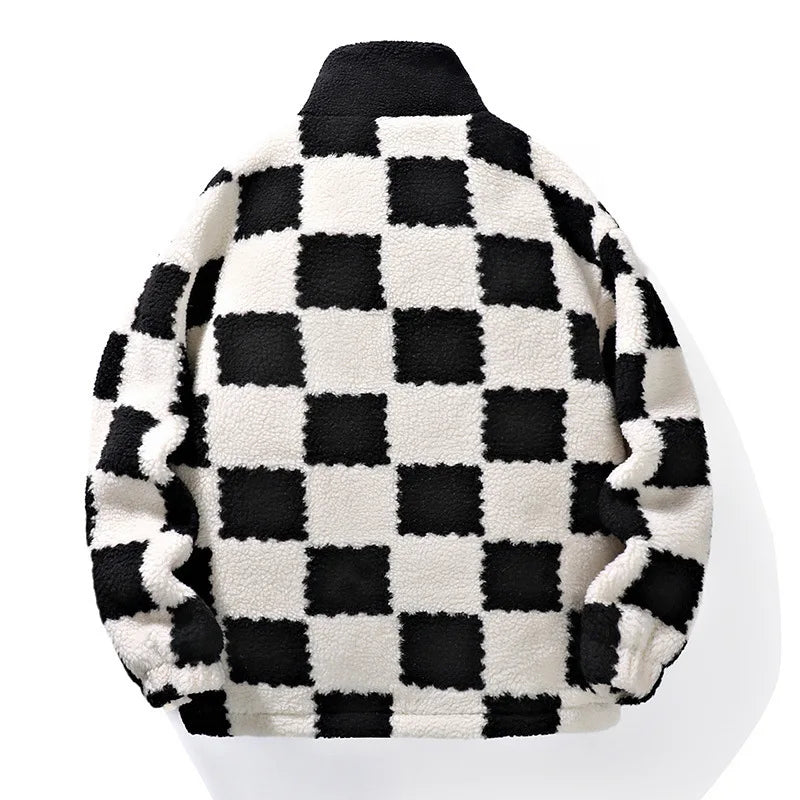 Men's Fleece Jacket | Water-Resistant, Chessboard Pattern | Winter 2